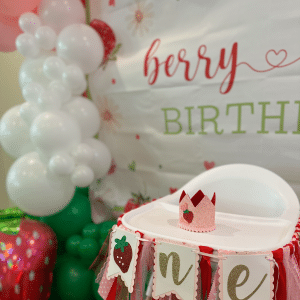 Berry First birthday party decor at Ready Set Fun in Sandy Springs