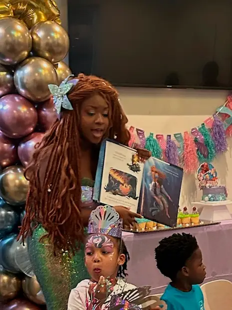 Mermaid character visit at kids birthday party at Ready Set Fun indoor playground in Sandy Springs