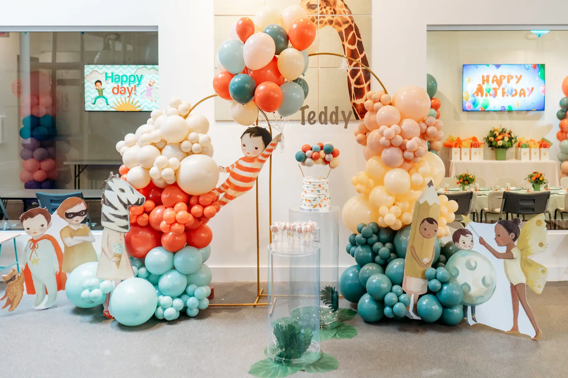 Full venue transformation for private birthday party with balloon arch and custom decor at Ready Set Fun in Sandy Springs