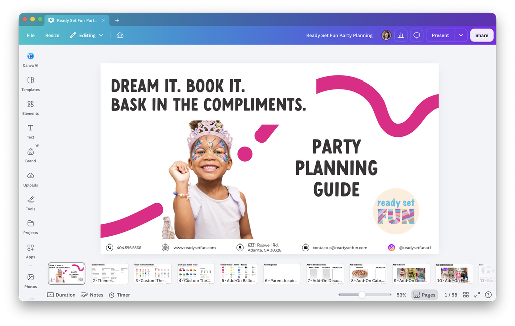 Ready Set Fun Party Planning Guide from Canva, helping parents plan the kids birthday party of their dreams.